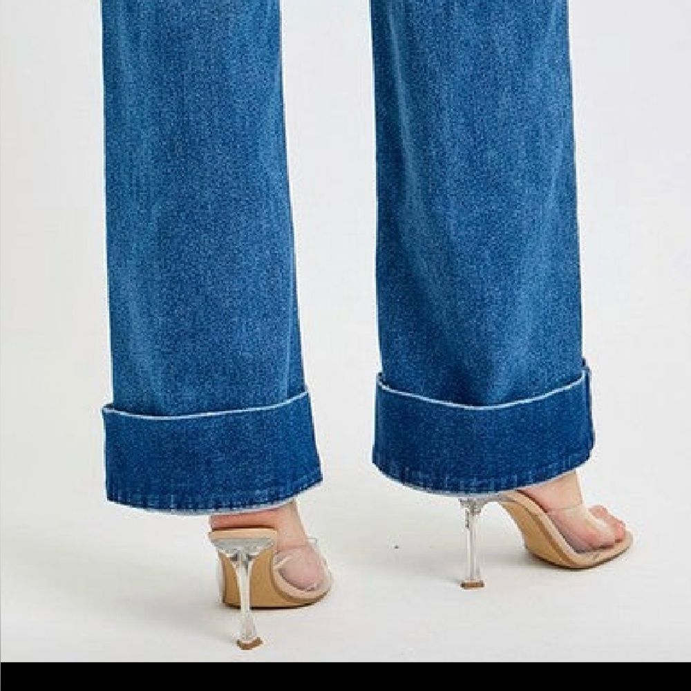 Tummy Control High Rise Wide Cuffed Ankle Denim - Picture 3 of 5